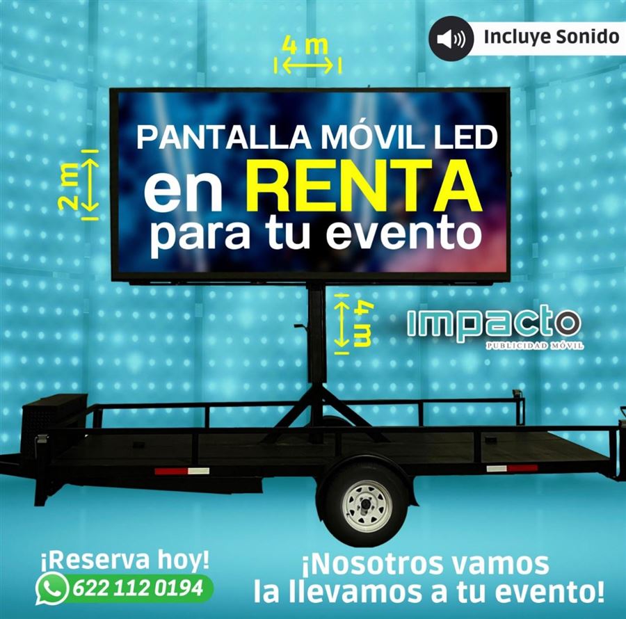 Pantalla LED móvil de 4 × 2 metros montada en remolque, con sonido
